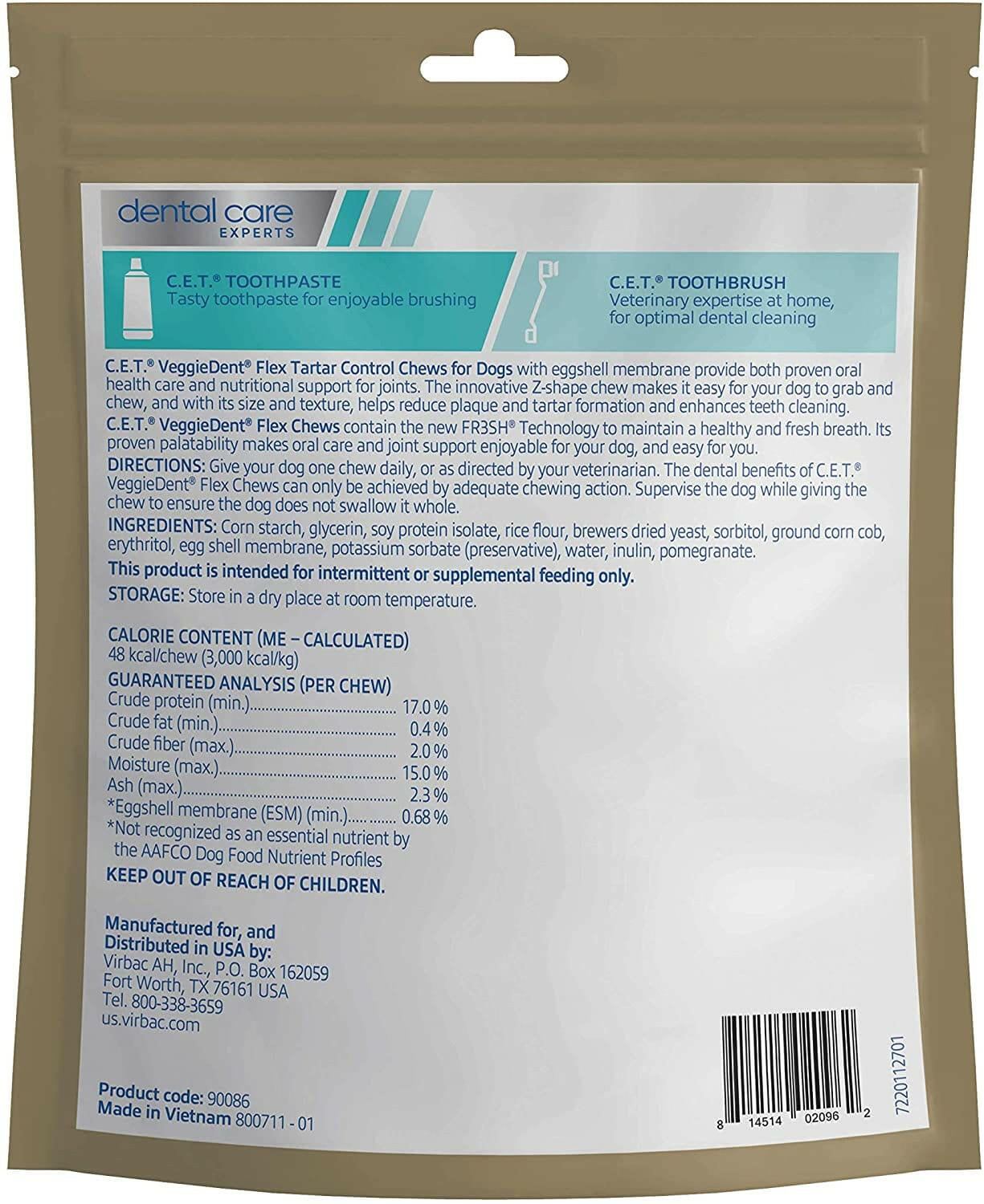 C.E.T. VeggieDent Flex + Joint Health for Small Dogs 11-25 lbs