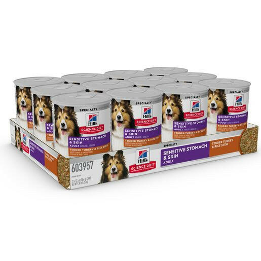 Hill's Science Diet Adult Sensitive Stomach & Skin Tender Turkey & Rice Stew Canned Dog (12.5 oz x 12 cans)