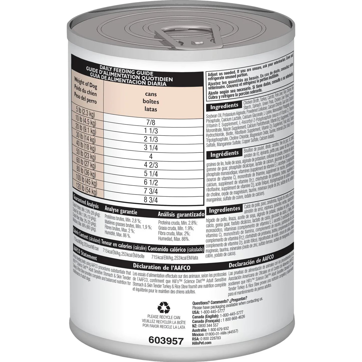 Hill's Science Diet Adult Sensitive Stomach & Skin Tender Turkey & Rice Stew Canned Dog (12.5 oz x 12 cans)