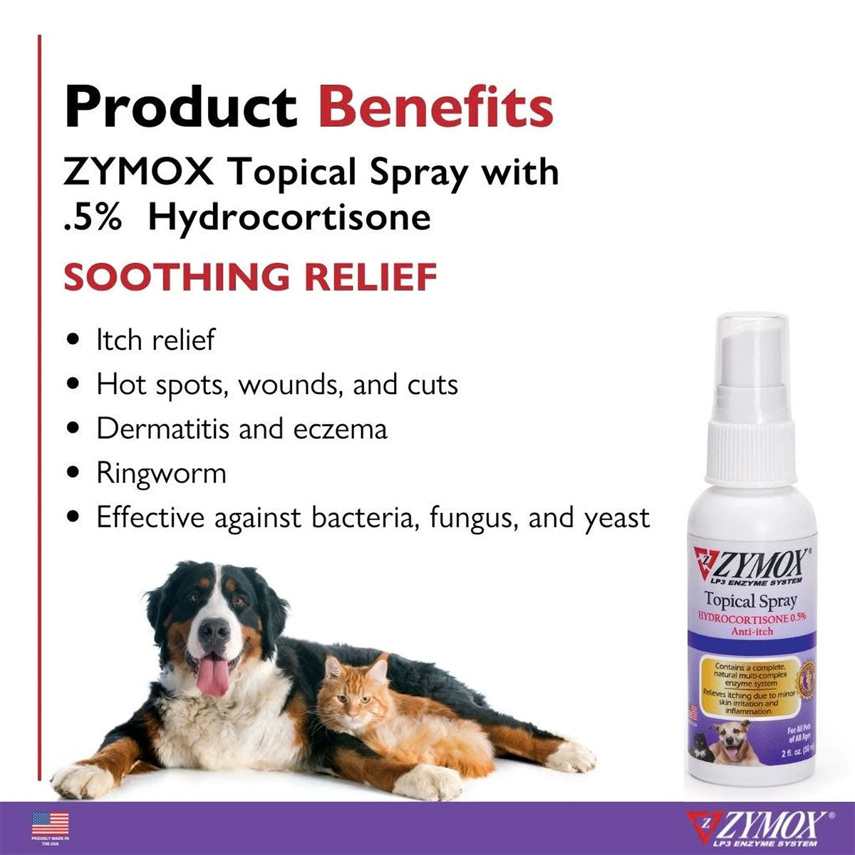 Zymox Enzymatic Topical Spray with Hydrocortisone 0.5% for Dogs & Cats