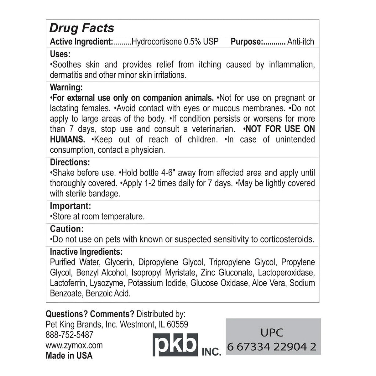Zymox Enzymatic Topical Spray with Hydrocortisone 0.5% for Dogs & Cats