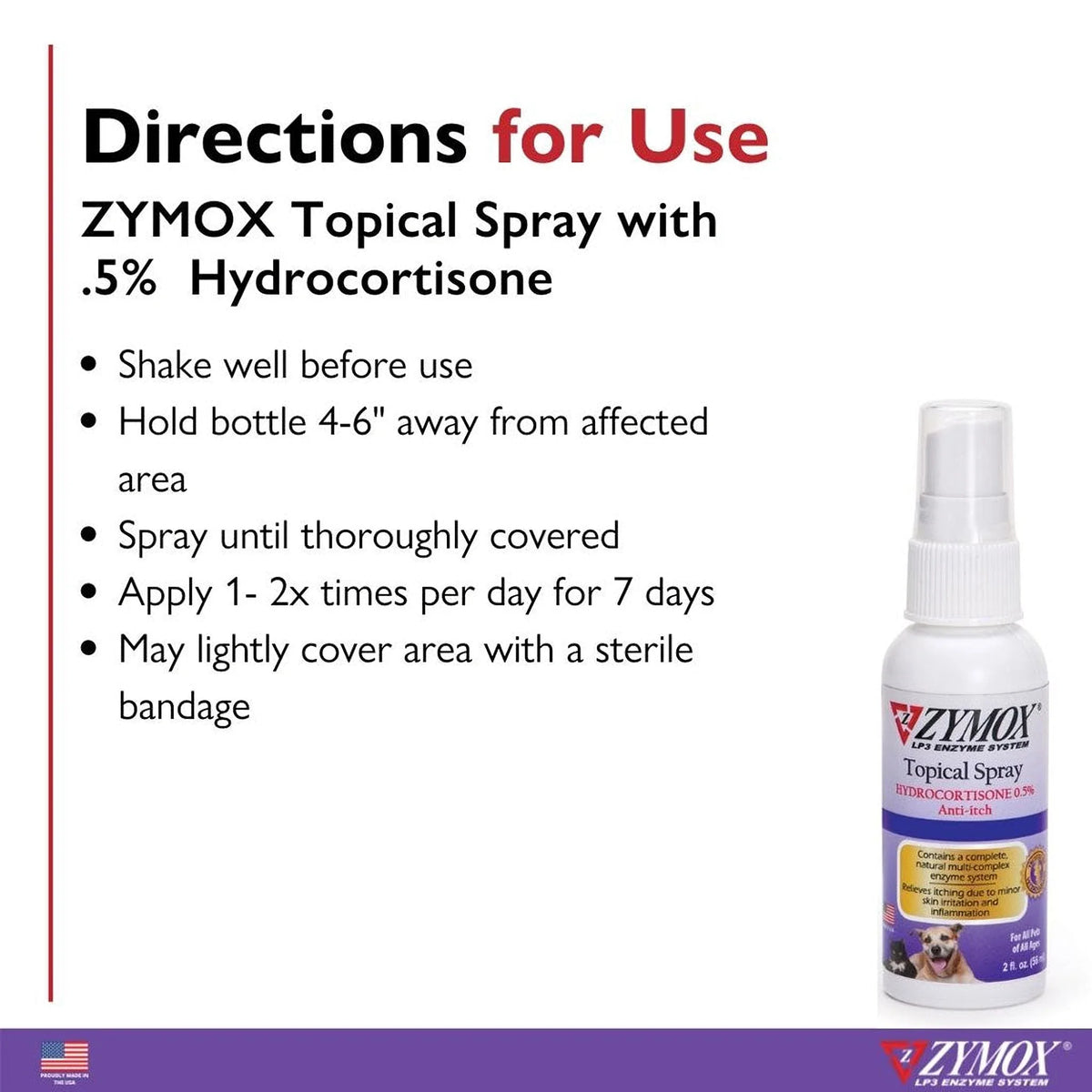 Zymox Enzymatic Topical Spray with Hydrocortisone 0.5% for Dogs & Cats