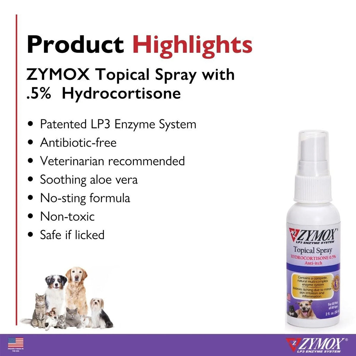 Zymox Enzymatic Topical Spray with Hydrocortisone 0.5% for Dogs & Cats