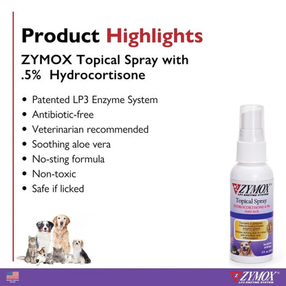 Zymox Enzymatic Topical Spray with Hydrocortisone 0.5% for Dogs & Cats