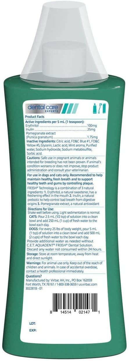 C.E.T. Aquadent Fr3sh Dental Solution Water Additive for Dogs & Cats