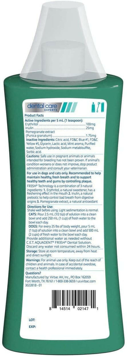 C.E.T. Aquadent Fr3sh Dental Solution Water Additive for Dogs & Cats