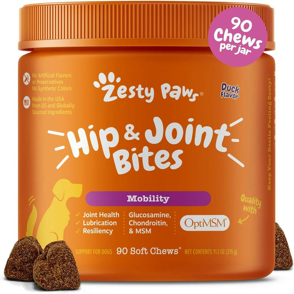 Zesty Paws Hip & Joint Mobility Bites Duck Flavored Chews for Dogs (90 ct)