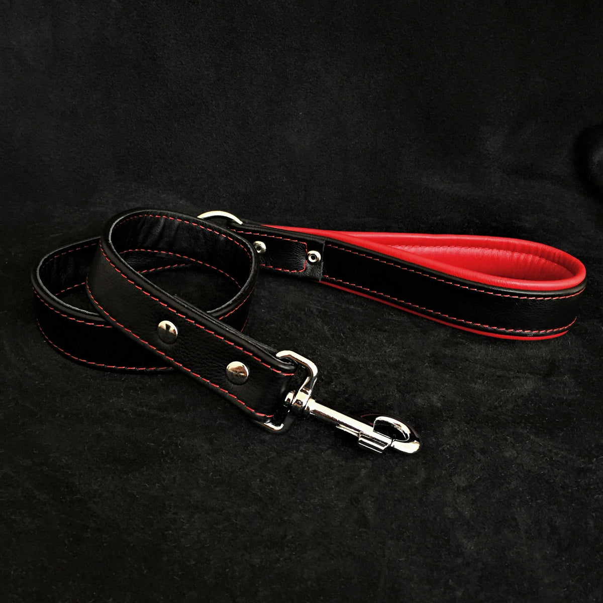 Black soft leather dog leash