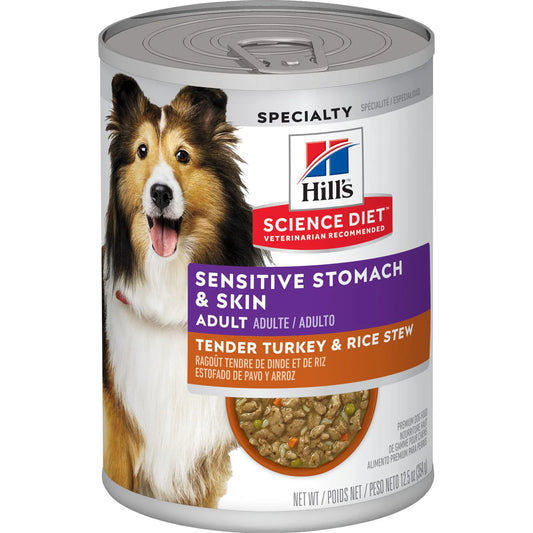Hill's Science Diet Adult Sensitive Stomach & Skin Tender Turkey & Rice Stew Canned Dog (12.5 oz x 12 cans)